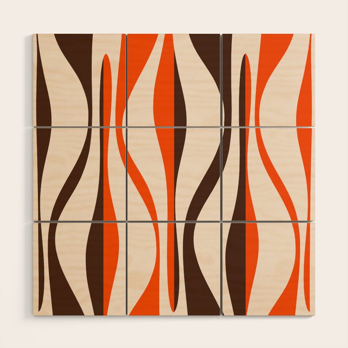 Mid Century Modern Retro Lounge Striped Ogee Pattern in Vintage 70s Brown Orange  Wood Wall Art Gallery Image 1