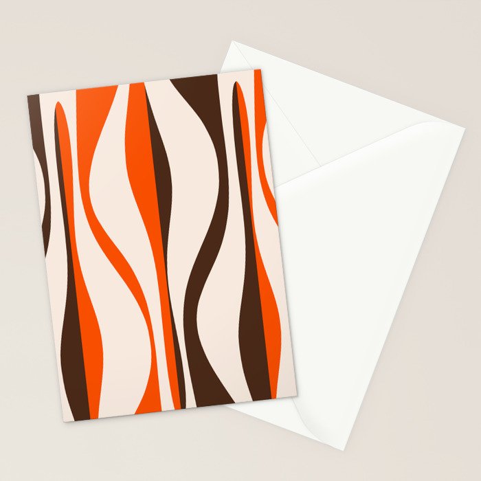 Mid Century Modern Retro Lounge Striped Ogee Pattern in Vintage 70s Brown Orange  Stationery Card Gallery Image 2