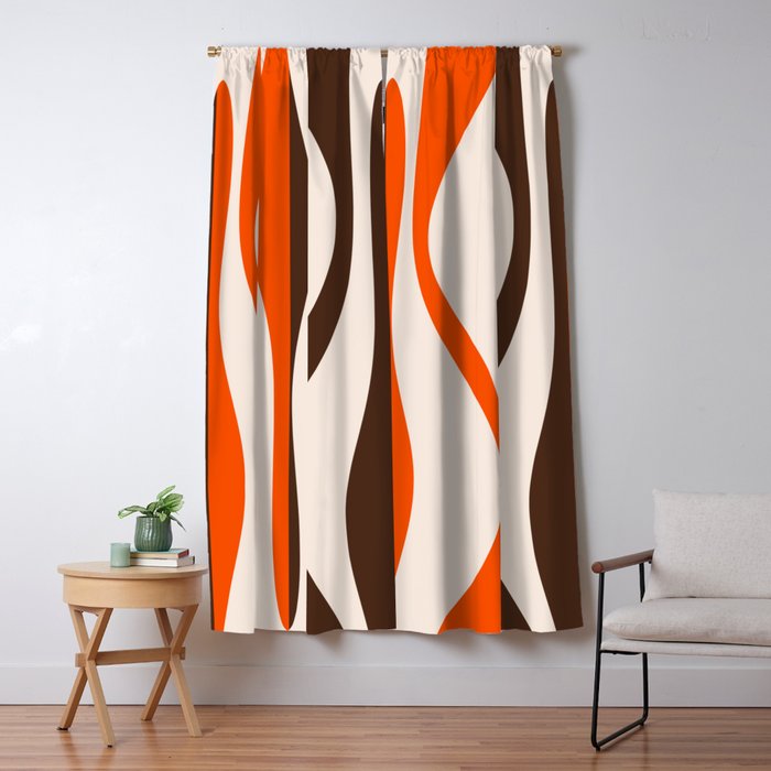 Mid Century Modern Retro Lounge Striped Ogee Pattern in Vintage 70s Brown Orange  Window Curtain Gallery Image 1
