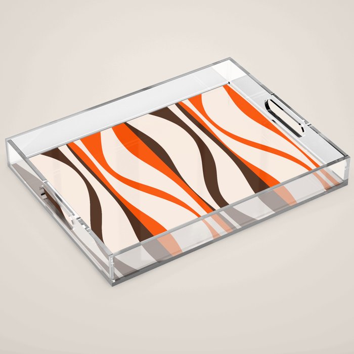 Mid Century Modern Retro Lounge Striped Ogee Pattern in Vintage 70s Brown Orange  Acrylic Tray Gallery Image 1