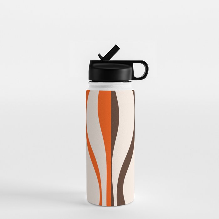 Mid Century Modern Retro Lounge Striped Ogee Pattern in Vintage 70s Brown Orange  Water Bottle Gallery Image 1