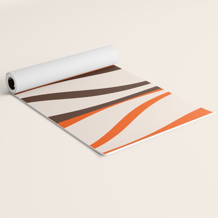 Mid Century Modern Retro Lounge Striped Ogee Pattern in Vintage 70s Brown Orange  Yoga Mat Gallery Image 2