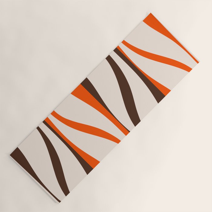 Mid Century Modern Retro Lounge Striped Ogee Pattern in Vintage 70s Brown Orange  Yoga Mat Gallery Image 1