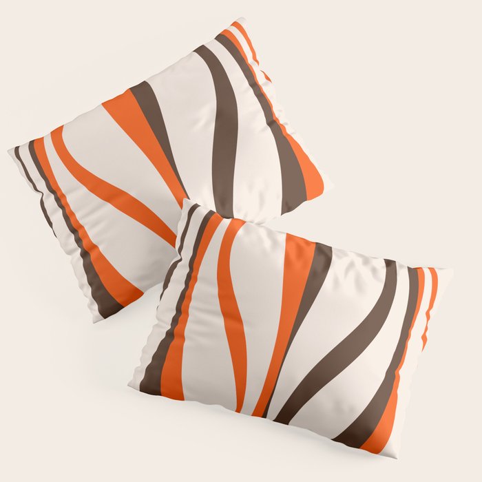 Mid Century Modern Retro Lounge Striped Ogee Pattern in Vintage 70s Brown Orange  Pillow Sham Gallery Image 3