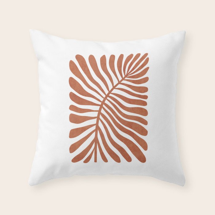 Terracotta abstract leaf Throw Pillow Gallery Image 1