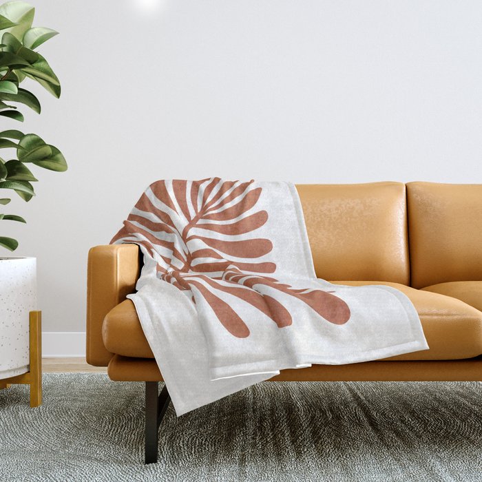Terracotta abstract leaf Throw Blanket Gallery Image 1