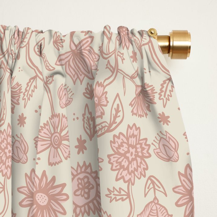 Sadie Sketch Floral Print - Pink, Blush, Beige Window Curtain Gallery Image 2