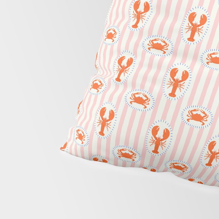 Vintage lobster crab stripe art pattern Pillow Sham Gallery Image 4