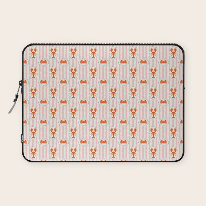 Vintage lobster crab stripe art pattern Laptop Sleeve Gallery Image 1