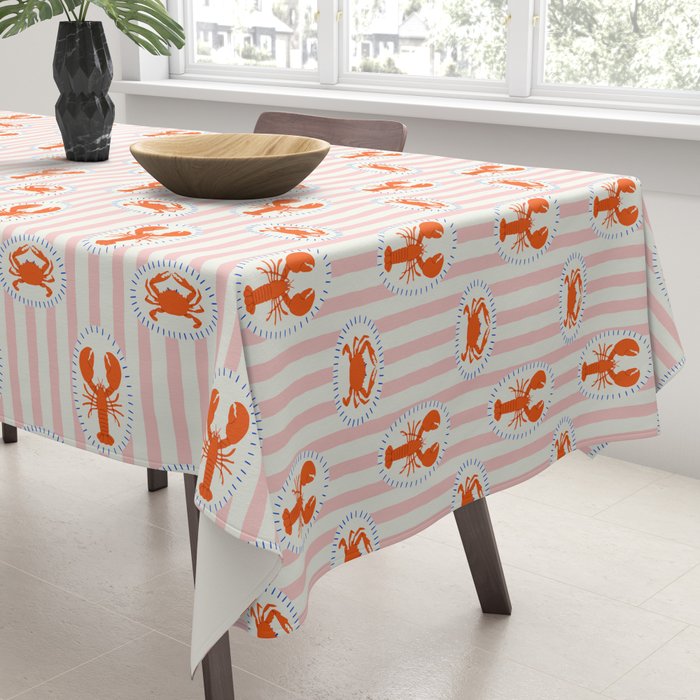 Vintage lobster crab stripe art pattern Tablecloth Gallery Image 3