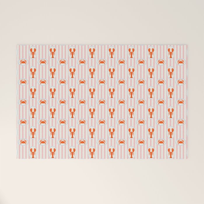 Vintage lobster crab stripe art pattern Welcome Mat Gallery Image 1