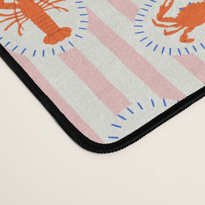 Vintage lobster crab stripe art pattern Desk Mat Gallery Image 4