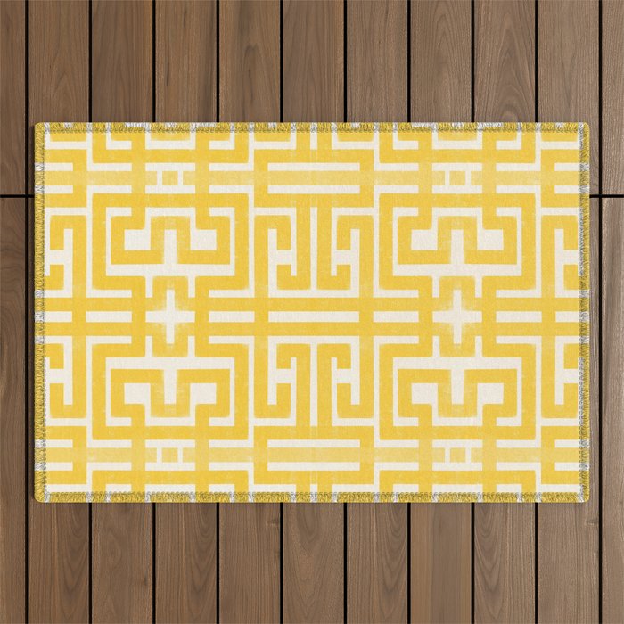 Sunshine Labyrinth - Yellow Geometric  Outdoor Rug Gallery Image 1