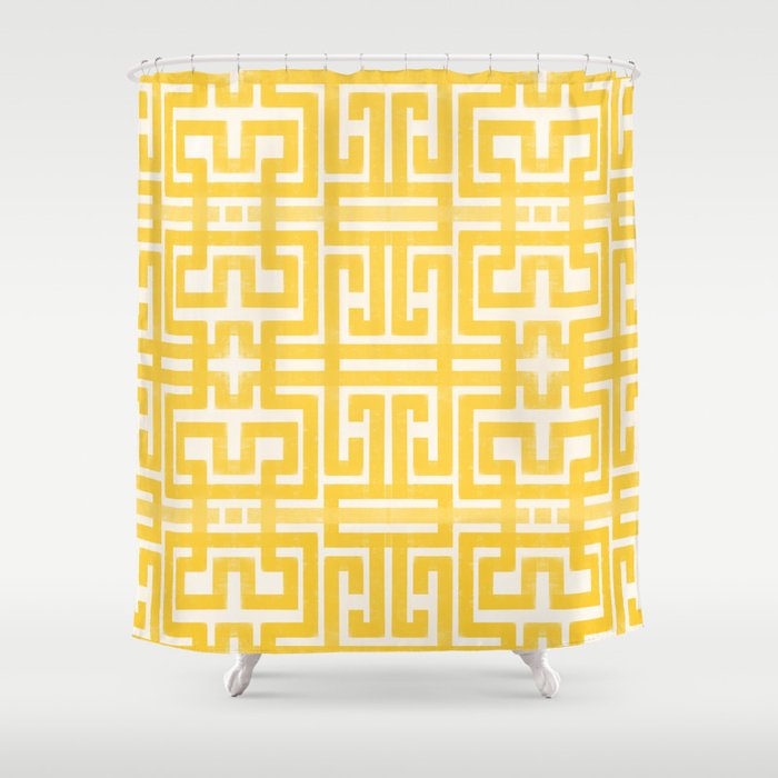 Sunshine Labyrinth - Yellow Geometric  Shower Curtain Gallery Image 1