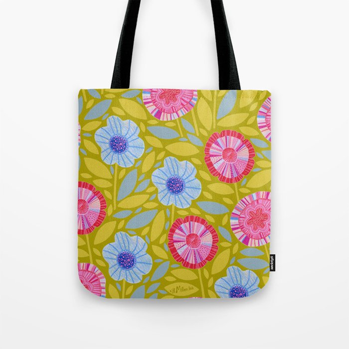 Folk Floral Blossoms in Moss Green Tote Bag Gallery Image 1
