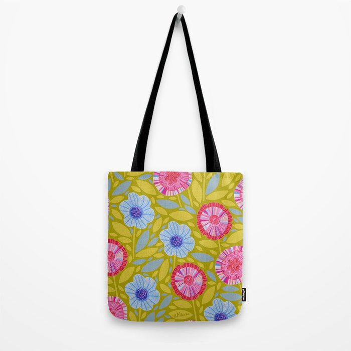 Folk Floral Blossoms in Moss Green Tote Bag Gallery Image 2