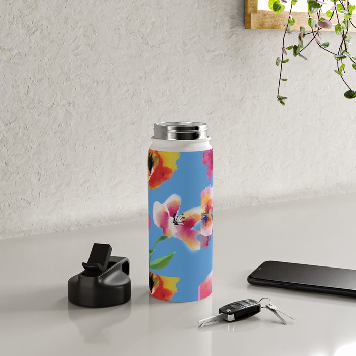 Poppies floral pinks Water Bottle Gallery Image 5
