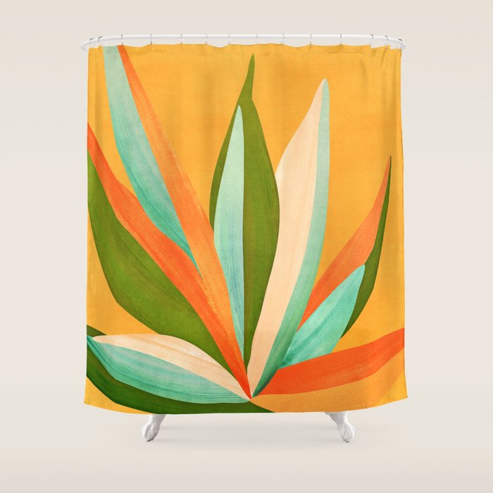 Summer Cactus Botanical Painting Shower Curtain Gallery Image 1