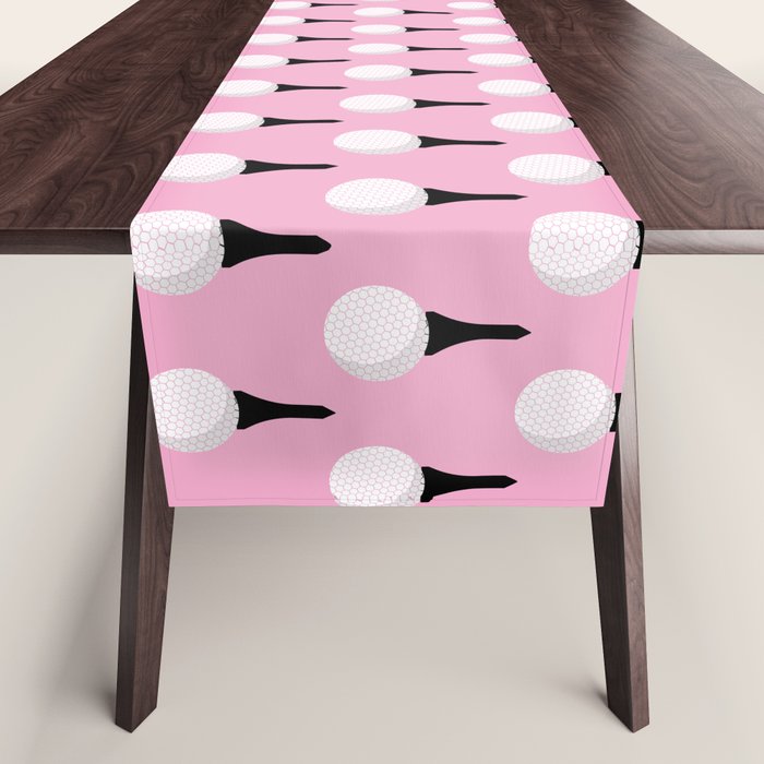 Golf Ball & Tee Pattern (Pink) Table Runner Gallery Image 1