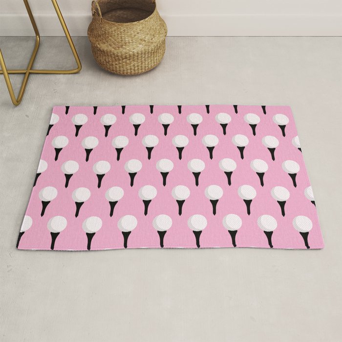 Golf Ball & Tee Pattern (Pink) Rug Gallery Image 1