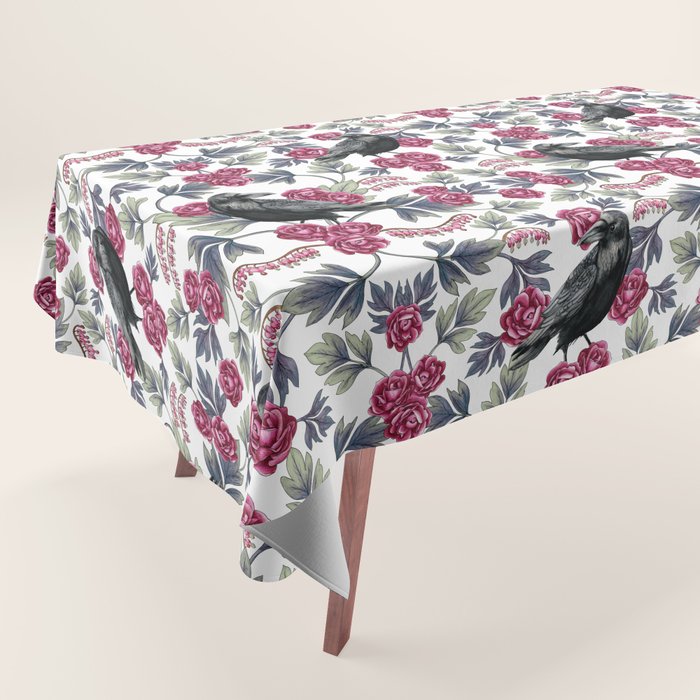 Crows, Bleeding Hearts & Roses Floral/Botanical Pattern Tablecloth Gallery Image 1