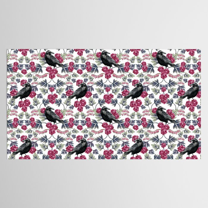 Crows, Bleeding Hearts & Roses Floral/Botanical Pattern Tablecloth Gallery Image 2