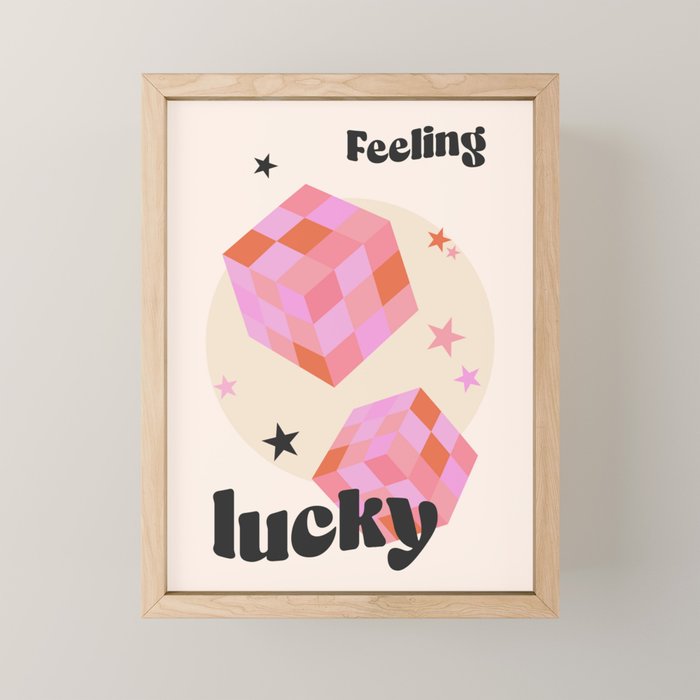 Feeling Lucky Funky Groovy Typographic Print Mini Art Print Gallery Image 1