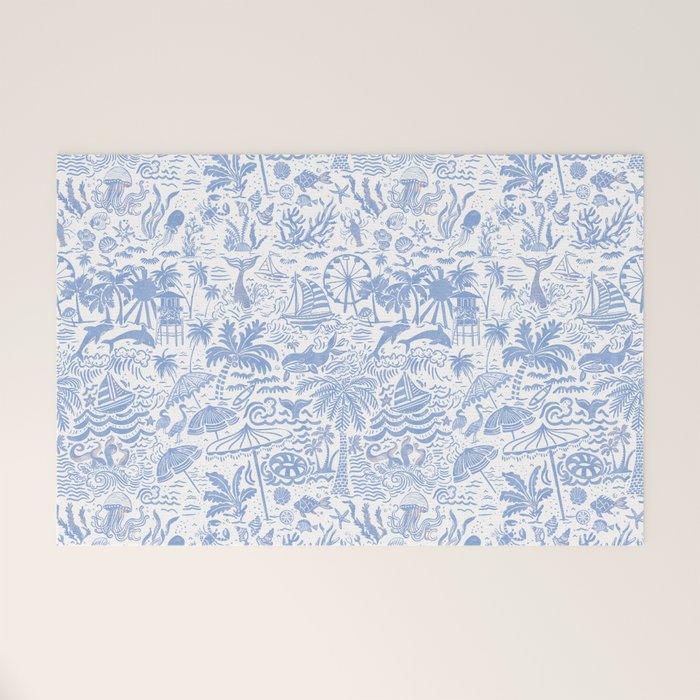 Coastal Daydreams Hand-Drawn Ocean Collage Pattern Welcome Mat Gallery Image 1