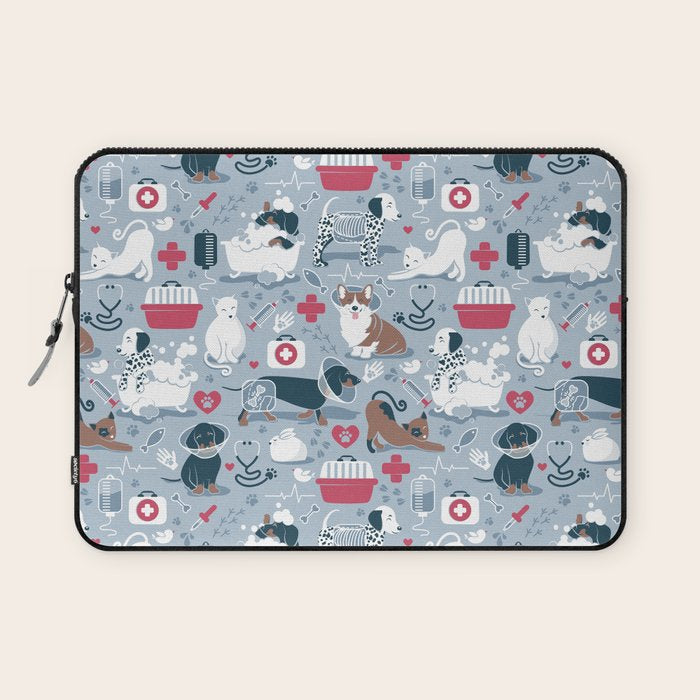 Veterinary medicine, happy and healthy friends // pastel blue background Laptop Sleeve Gallery Image 1
