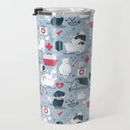 Veterinary medicine, happy and healthy friends // pastel blue background Travel Mug Gallery Image 3