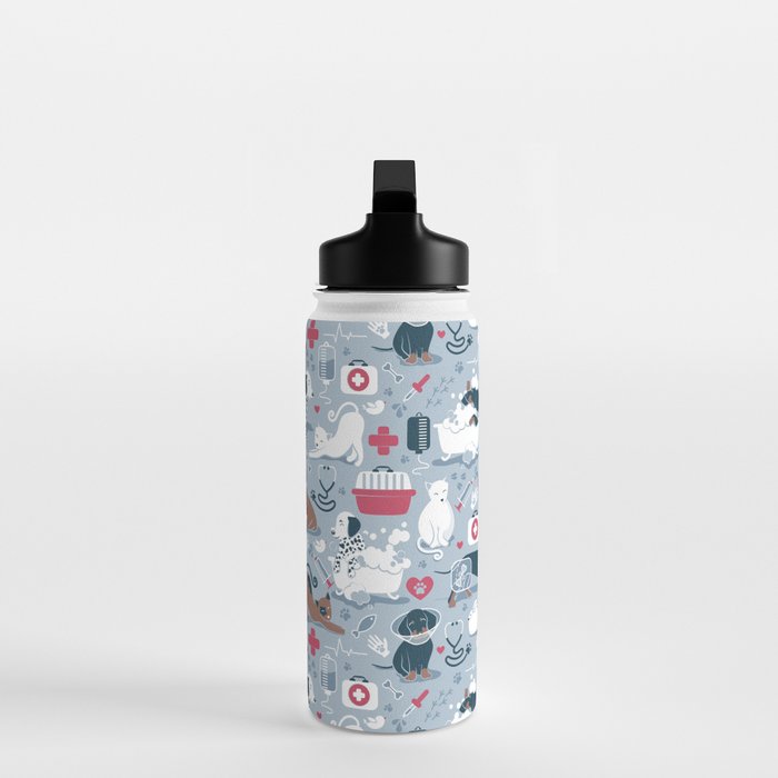 Veterinary medicine, happy and healthy friends // pastel blue background Water Bottle Gallery Image 3