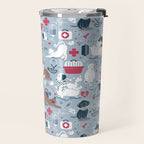 Veterinary medicine, happy and healthy friends // pastel blue background Travel Mug Gallery Image 2