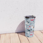 Veterinary medicine, happy and healthy friends // pastel blue background Travel Mug Gallery Image 4