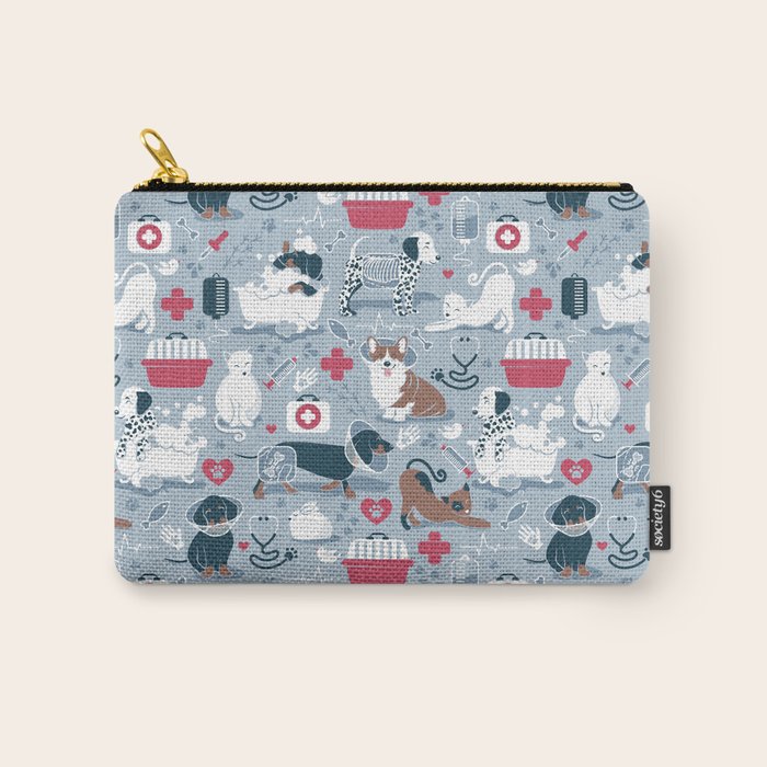 Veterinary medicine, happy and healthy friends // pastel blue background Carry All Pouch Gallery Image 1