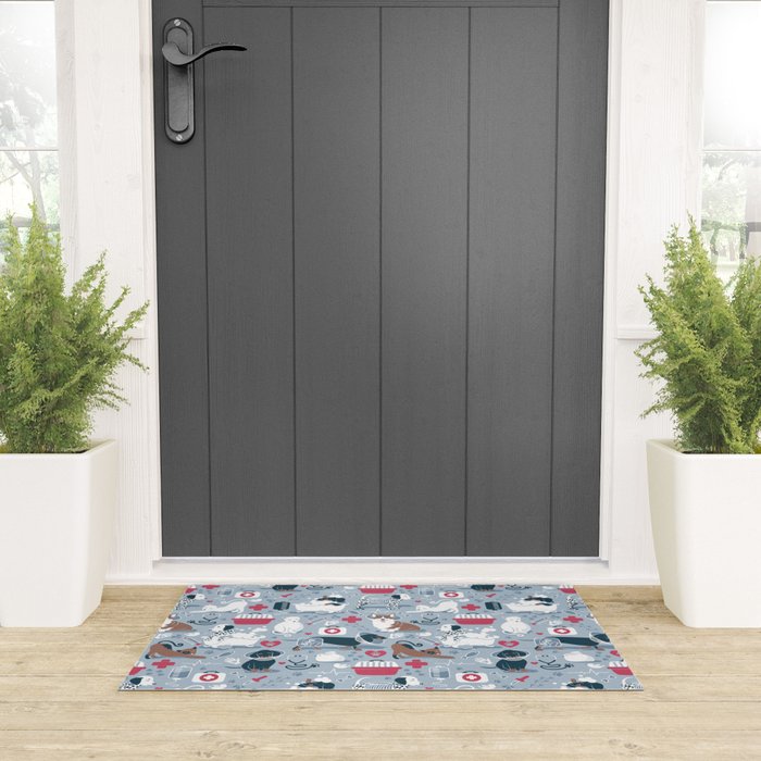 Veterinary medicine, happy and healthy friends // pastel blue background Welcome Mat Gallery Image 3
