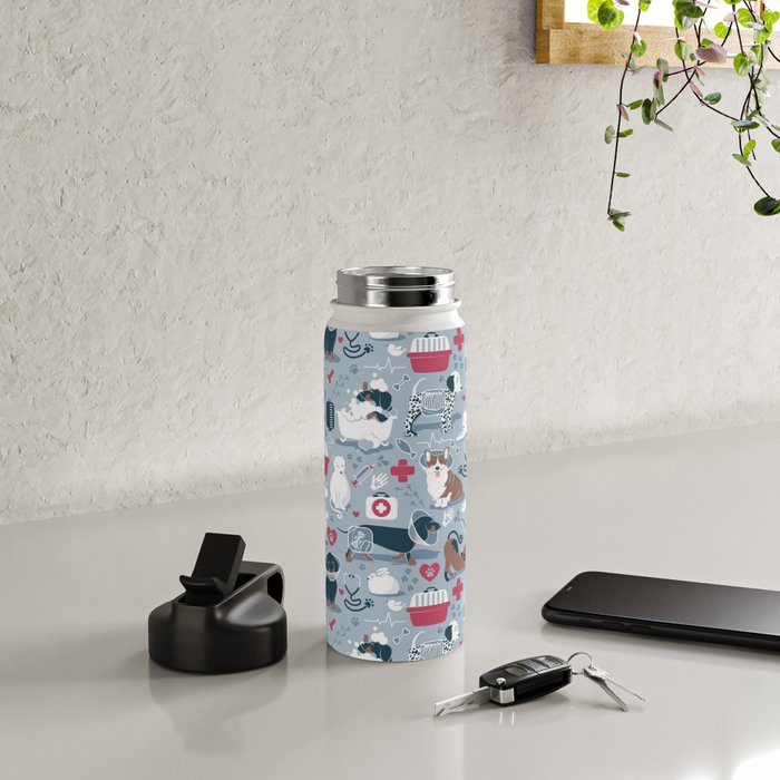 Veterinary medicine, happy and healthy friends // pastel blue background Water Bottle Gallery Image 4