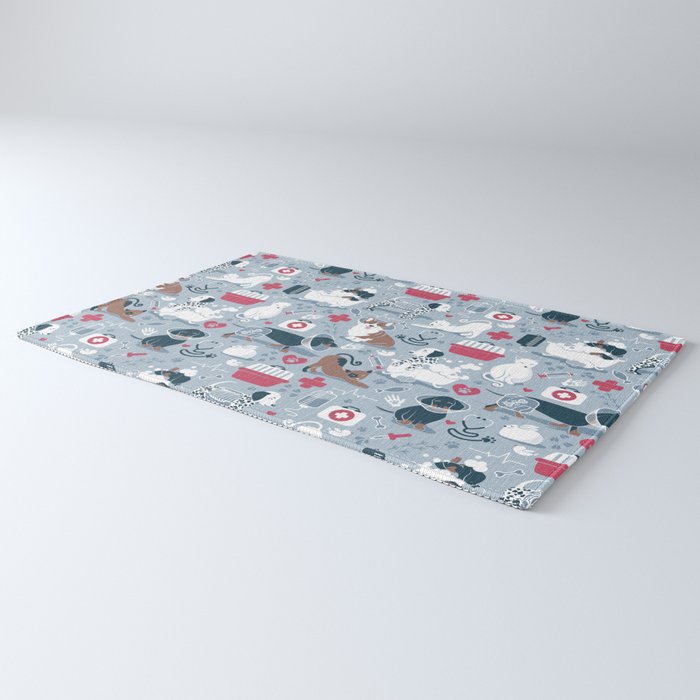 Veterinary medicine, happy and healthy friends // pastel blue background Rug Gallery Image 3