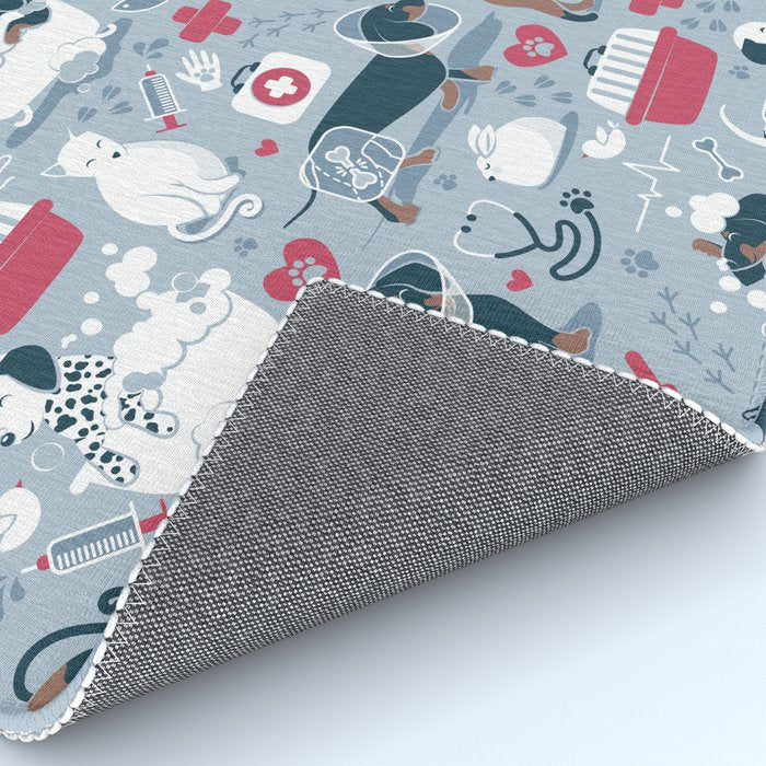 Veterinary medicine, happy and healthy friends // pastel blue background Rug Gallery Image 4