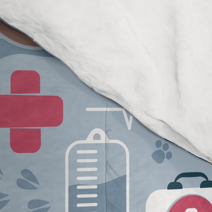 Veterinary medicine, happy and healthy friends // pastel blue background Comforter Gallery Image 4