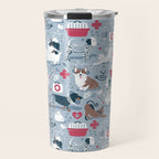 Veterinary medicine, happy and healthy friends // pastel blue background Travel Mug Gallery Image 1