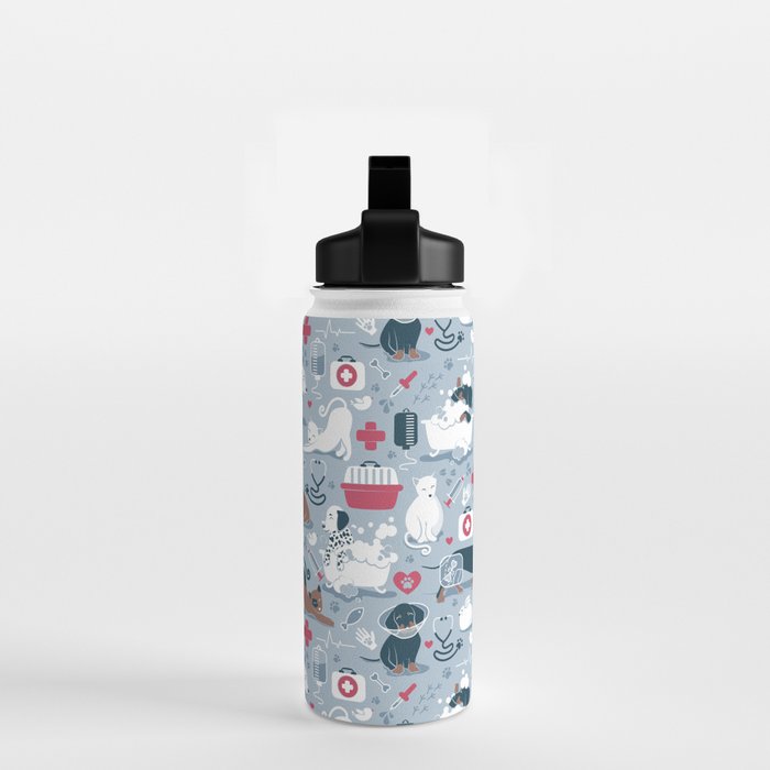 Veterinary medicine, happy and healthy friends // pastel blue background Water Bottle Gallery Image 2