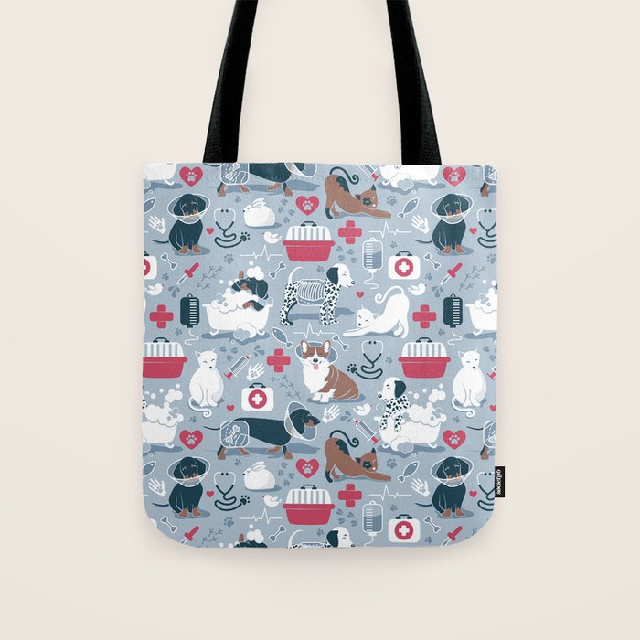 Veterinary medicine, happy and healthy friends // pastel blue background Tote Bag Gallery Image 1