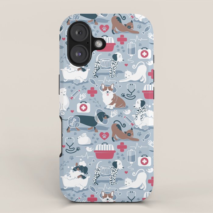 Veterinary medicine, happy and healthy friends // pastel blue background iPhone Case Gallery Image 1