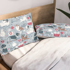 Veterinary medicine, happy and healthy friends // pastel blue background Pillow Sham Gallery Image 2