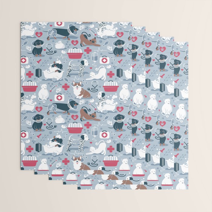 Veterinary medicine, happy and healthy friends // pastel blue background Wrapping Paper Gallery Image 3