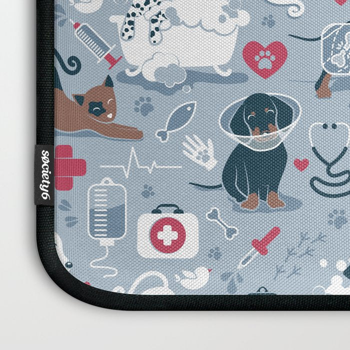 Veterinary medicine, happy and healthy friends // pastel blue background Laptop Sleeve Gallery Image 3