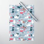 Veterinary medicine, happy and healthy friends // pastel blue background Wrapping Paper Gallery Image 1