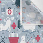 Veterinary medicine, happy and healthy friends // pastel blue background Wall Tapestry Gallery Image 3