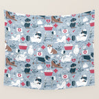 Veterinary medicine, happy and healthy friends // pastel blue background Wall Tapestry Gallery Image 4