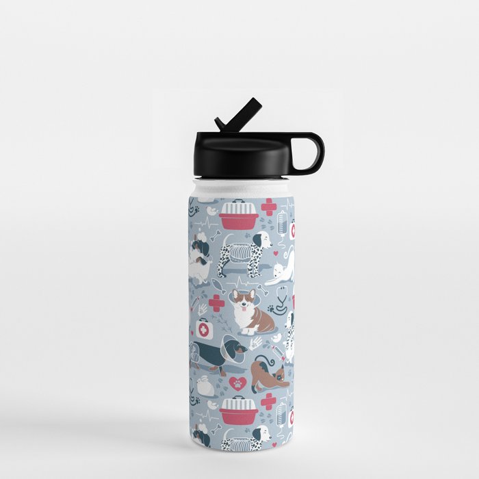 Veterinary medicine, happy and healthy friends // pastel blue background Water Bottle Gallery Image 1